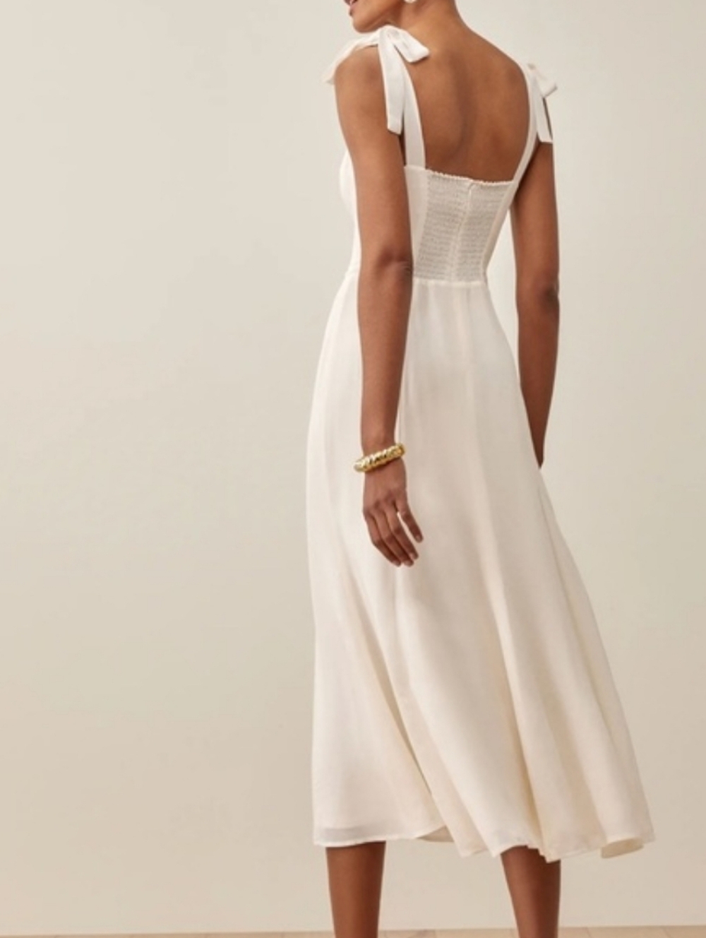 NWT Reformation Nadira Dress in Ivory Sweetheart Neckline Shoulder Strap Ties - Picture 6 of 14